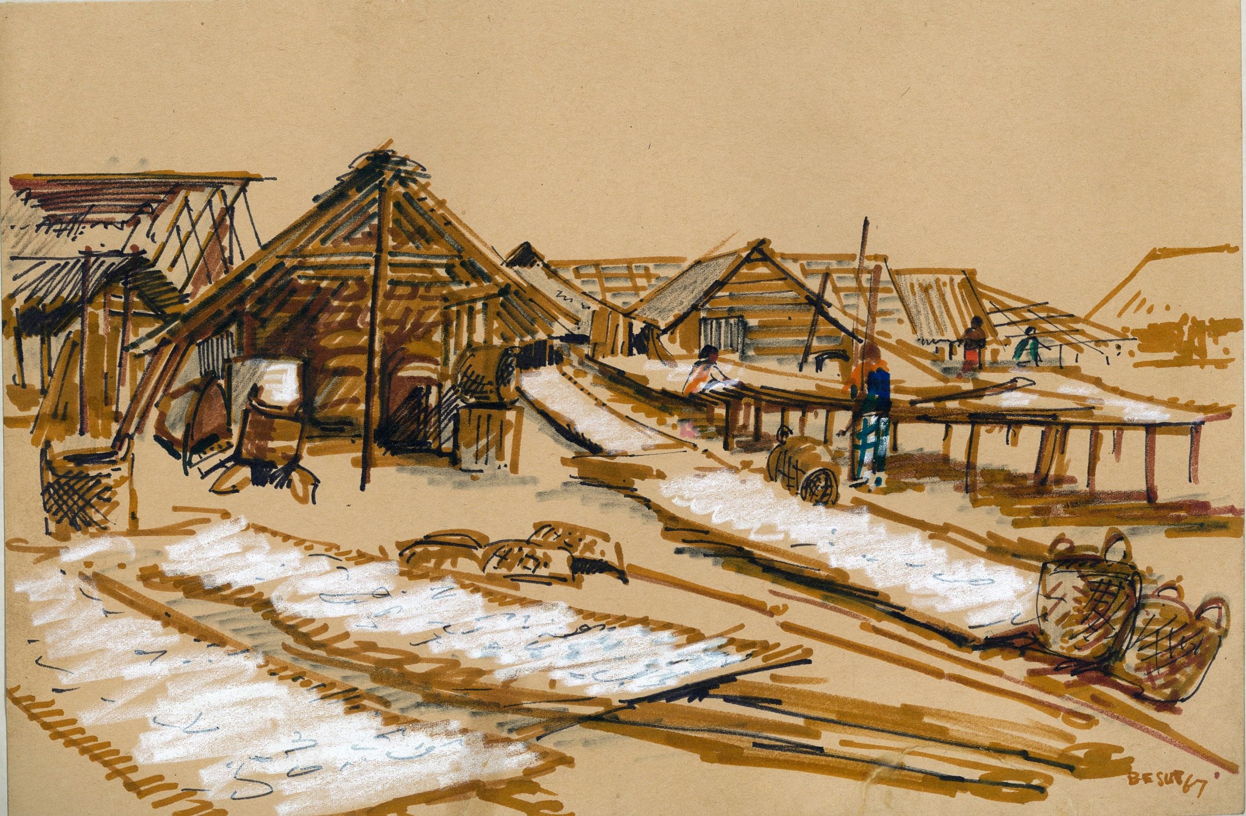 Tay Boon Pin, untitled sketch. 1967. Ink and oil pastel on paper. 34 x 23 cm. Artist’s collection.